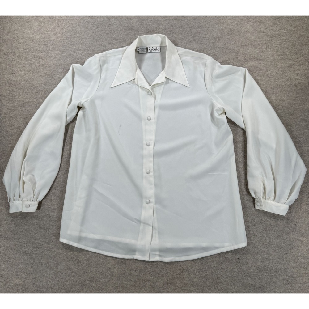 Rafaella Blouse Top Womens 10 White Sheer Long Sleeve Collared Button Front